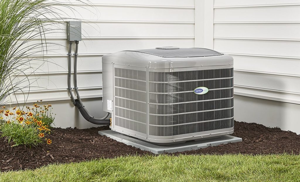 Outdoor Air Conditioner Unit Angled Against House